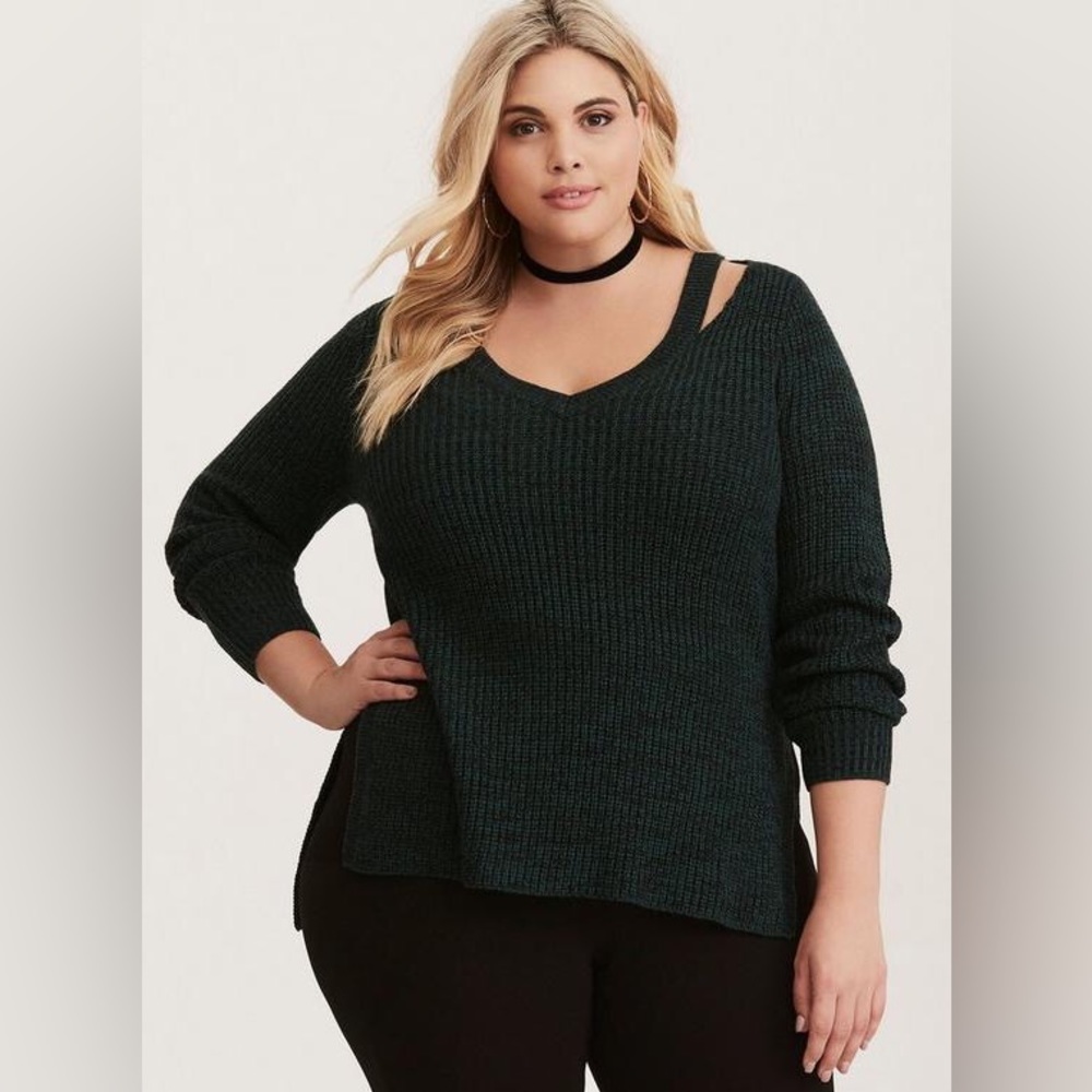 Torrid Marled Pullover Split Neck V Neck Knit Swe… - image 1